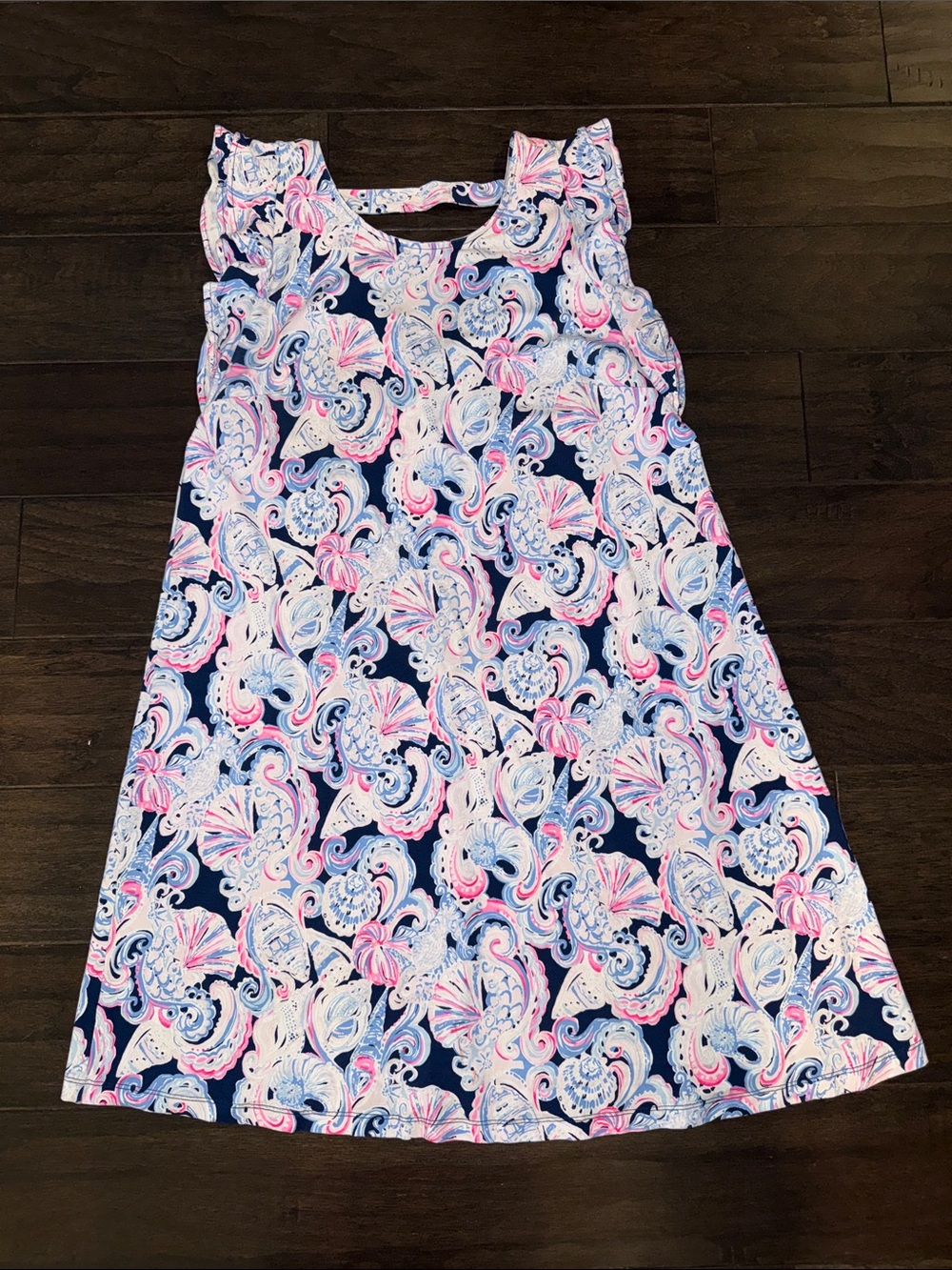 Lilly Pulitzer Dani Dress Navy Pink Paisley Print Ruffle Sleeve Dress size M